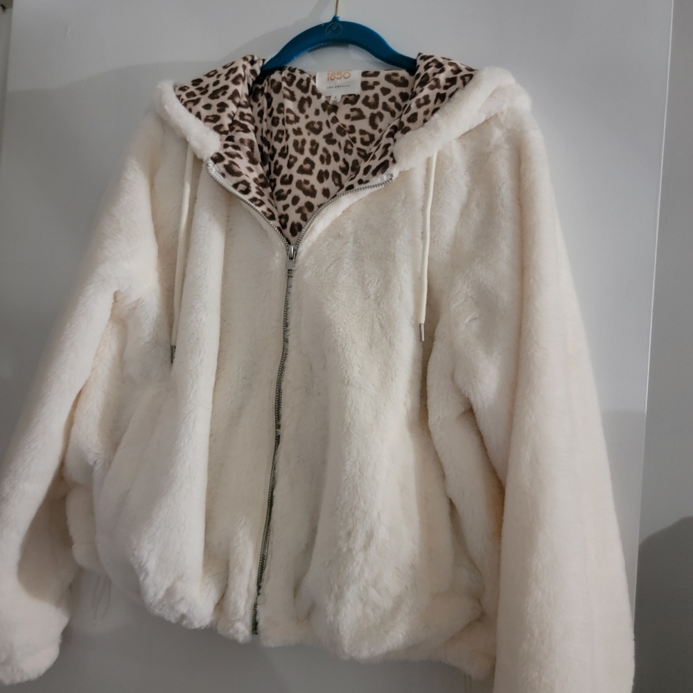 Cream Faux Fur Jacket Large
